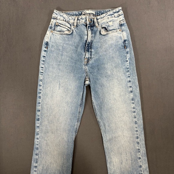 Zara Slim Flare Fit Jeans High Rise Full Length Split Comfort Size US 6 - Picture 2 of 9